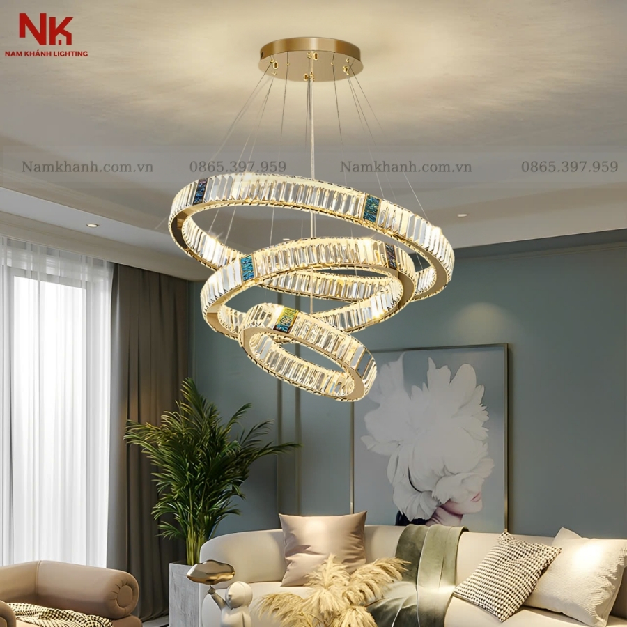 Đèn Thả 3 Vòng Pha Lê 220