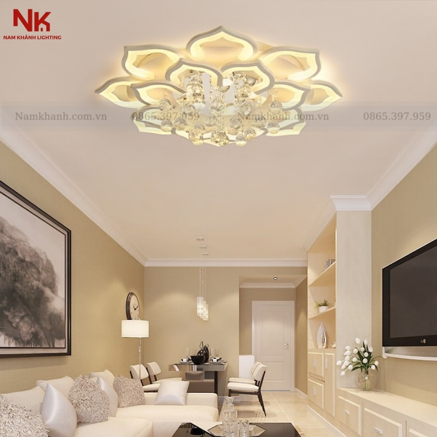 Đèn Ốp Trần Cánh Sen Thả Pha Lê