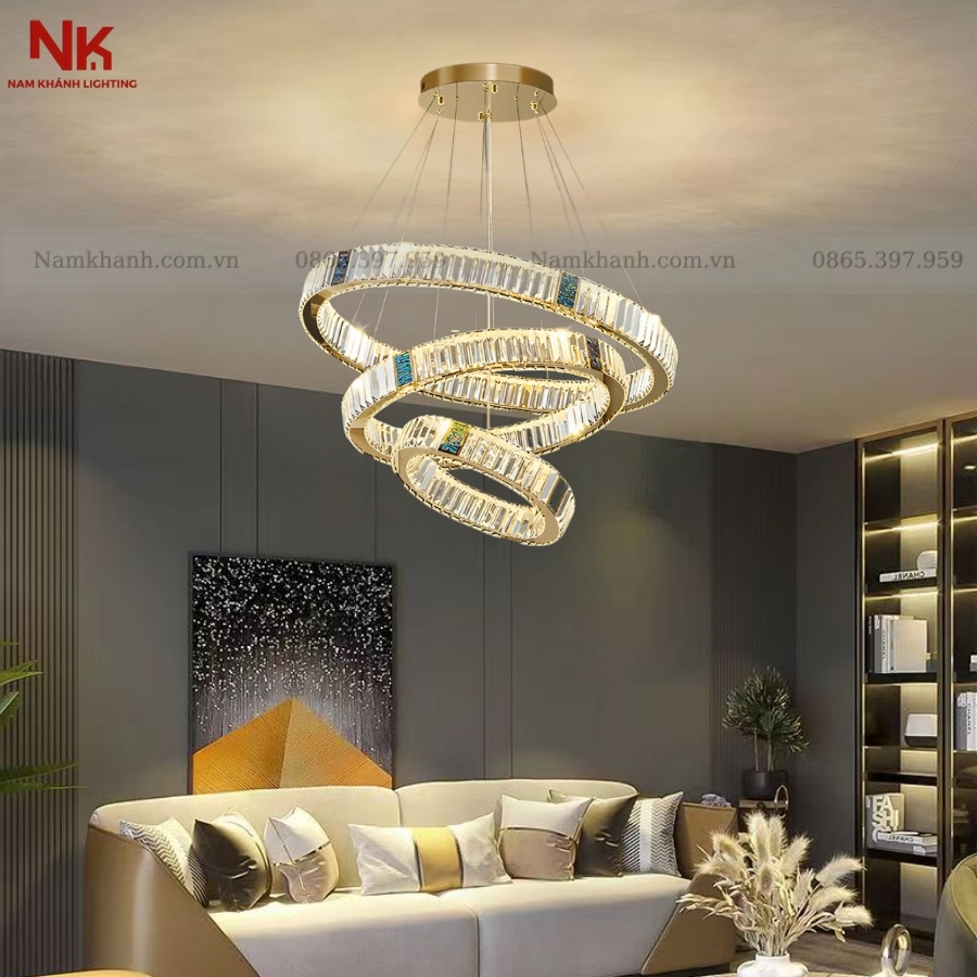 Đèn Thả 3 Vòng Pha Lê 220