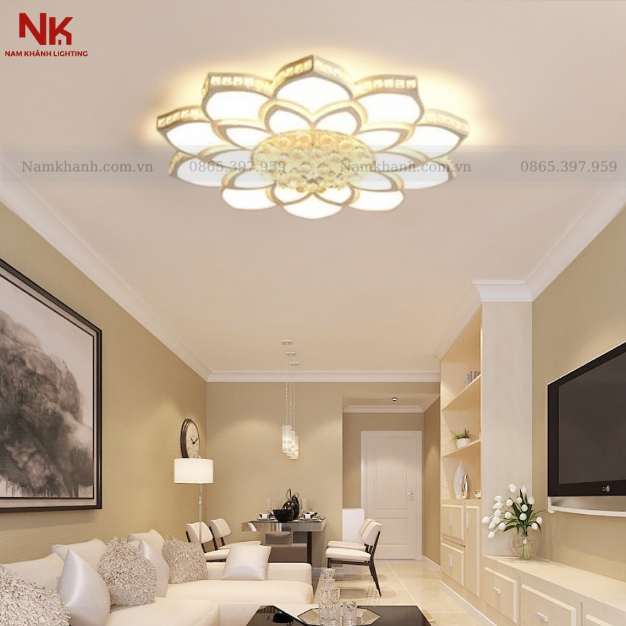 Đèn Ốp Trần Cánh Sen Hộp Pha Lê