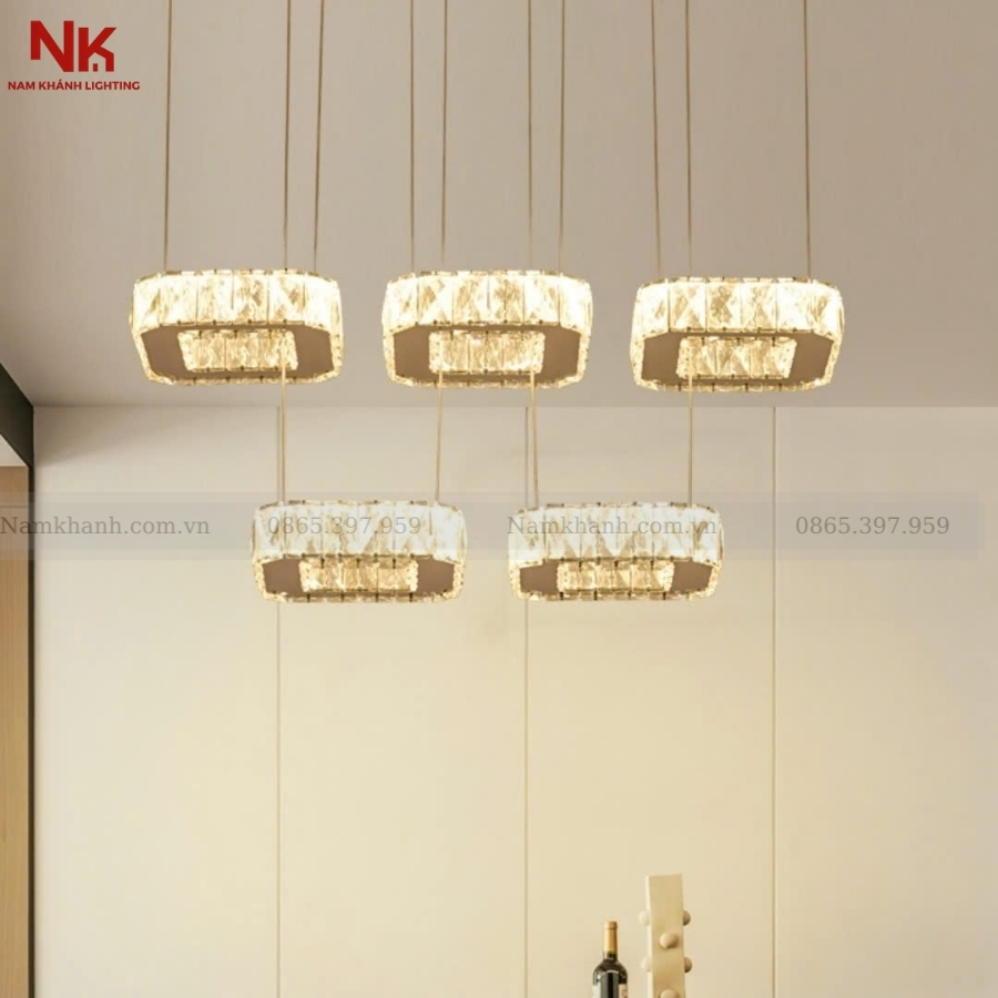 Đèn Thả Pha Lê 5 Vuông